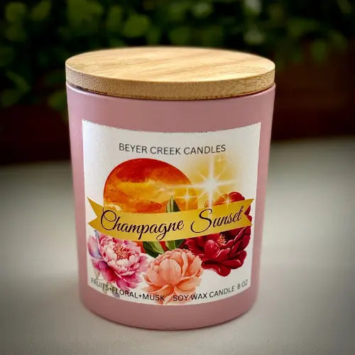 Champagne Sunset Scented Soy Wax Candle | Pink Glass Vessel 8oz